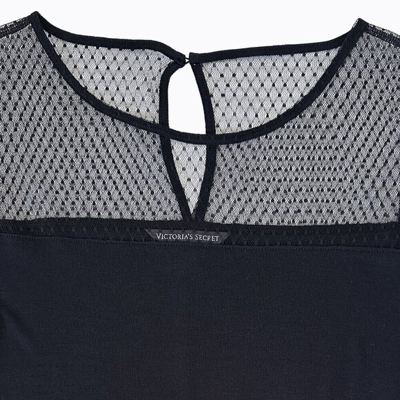 Victoria's Secret Black Tank Top Sz S Sheer Lace Keyhole Y2K 90s Fairy Grunge - Picture 2 of 6